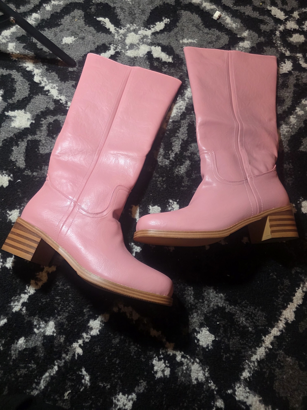 HuanTai Women’s Pink Mid-Calf Riding Boots Size 10 Block Heel – New in Box
